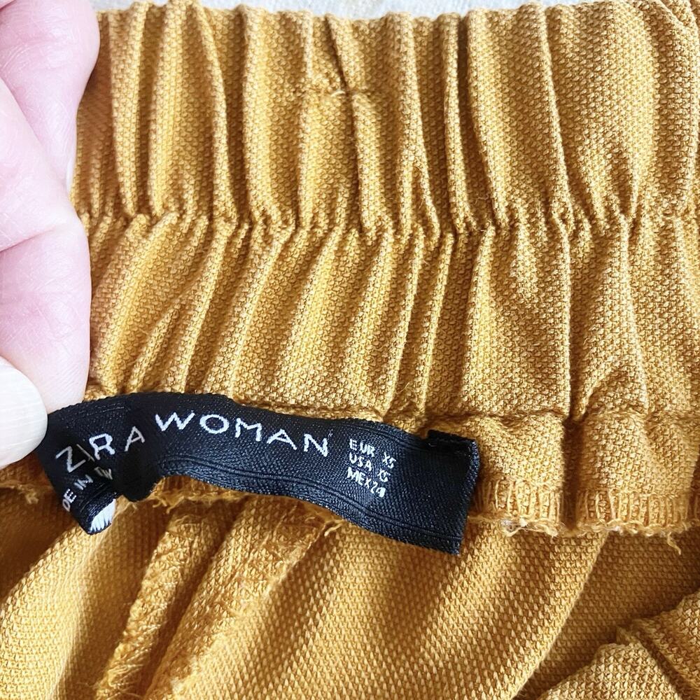 Zara Woman XS Wide Leg Cropped Pants Pockets Ochre Yellow Orange - Picture 3 of 7
